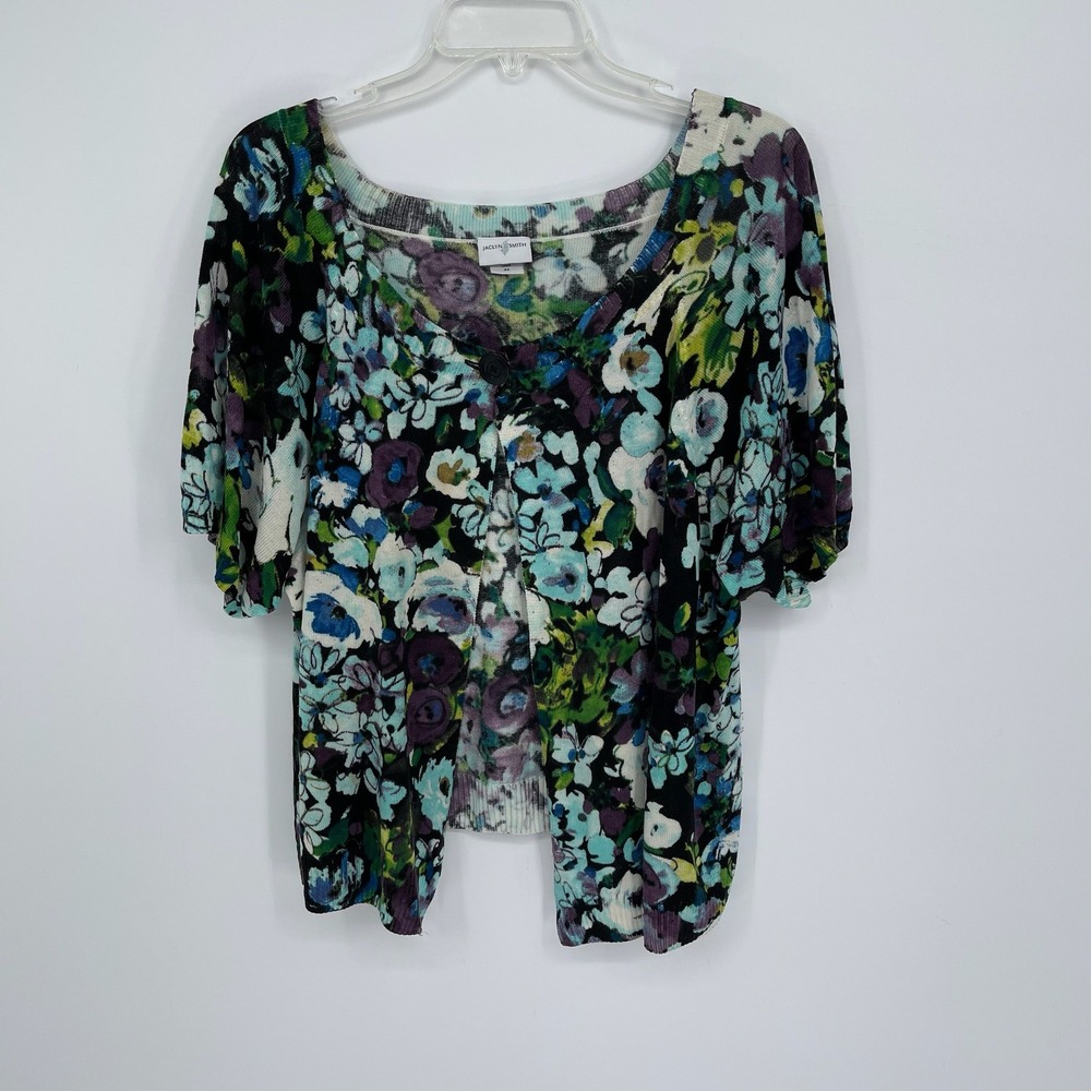 Jaclyn Smith Women's Multicolor Floral 1-Button Short Sleeve Cardigan Size 3X